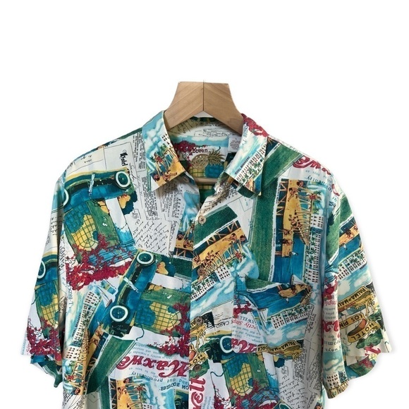 Caribbean Pineapple Men’s Hawaiian Maxwell Silk Blend Button Down Shirt, Large - Picture 3 of 9